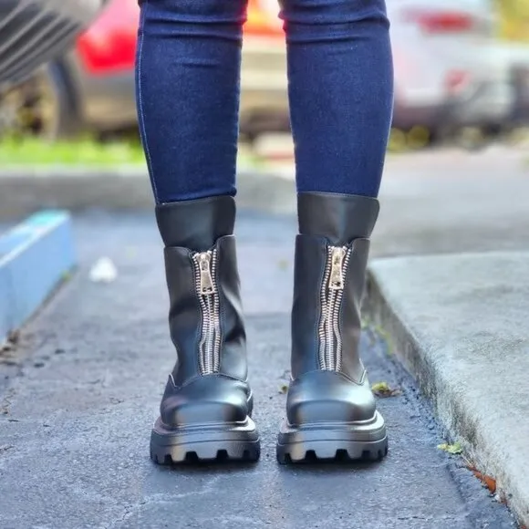 Womens Platform Combat Ankle‎ Boots Black Color