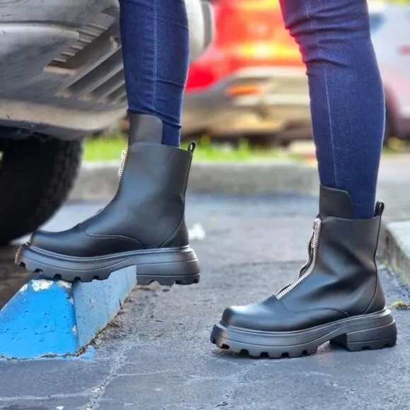 Womens Platform Combat Ankle‎ Boots Black Color