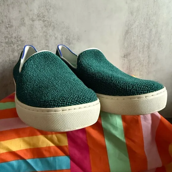 Women's ROTHY'S The Original Slip-On Sneakers Juniper Green Terrycloth Shoes-10