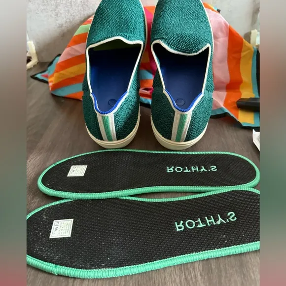 Women's ROTHY'S The Original Slip-On Sneakers Juniper Green Terrycloth Shoes-10
