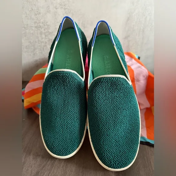 Women's ROTHY'S The Original Slip-On Sneakers Juniper Green Terrycloth Shoes-10
