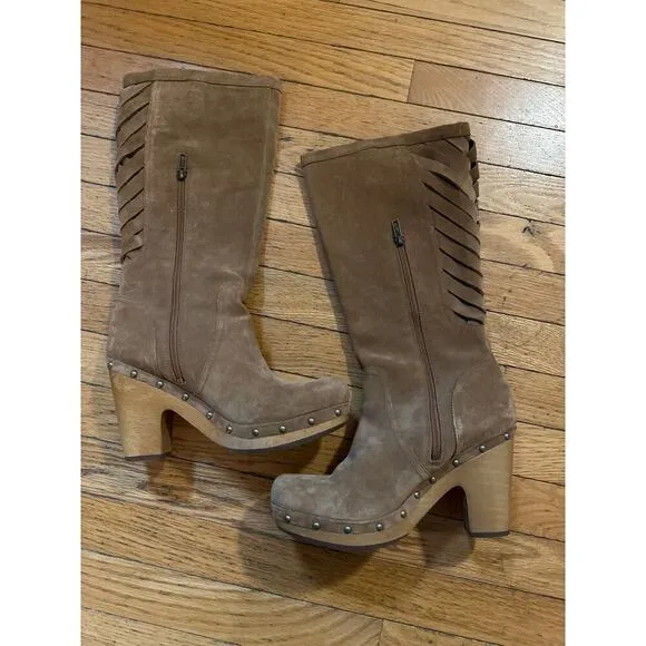 Womens Size 8.5 UGG Rumer Brown Suede Leather Tall Heel Boots