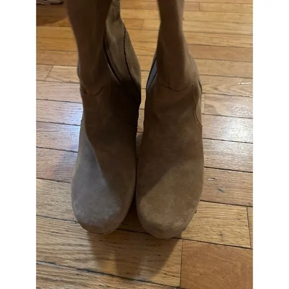 Womens Size 8.5 UGG Rumer Brown Suede Leather Tall Heel Boots