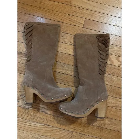 Womens Size 8.5 UGG Rumer Brown Suede Leather Tall Heel Boots