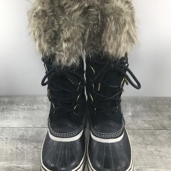 Womens Sorel Joan of Arctic Snow Black Waterproof Leather Boots NL2429 Size 11