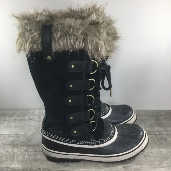 Womens Sorel Joan of Arctic Snow Black Waterproof Leather Boots NL2429 Size 11