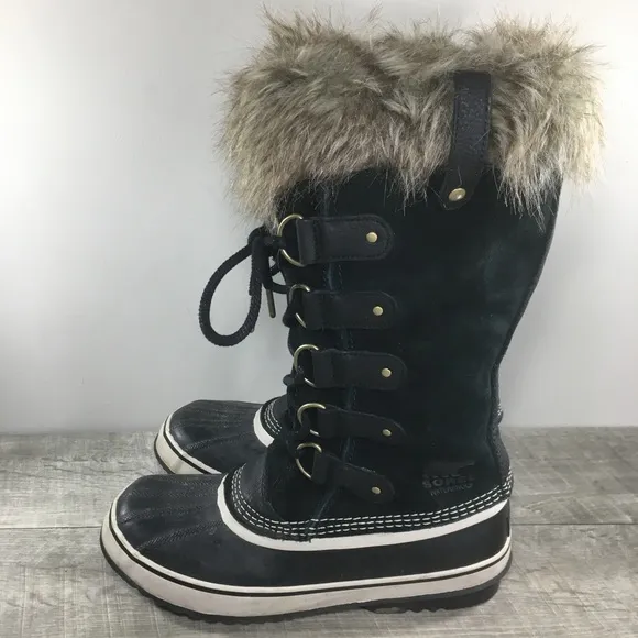 Womens Sorel Joan of Arctic Snow Black Waterproof Leather Boots NL2429 Size 11
