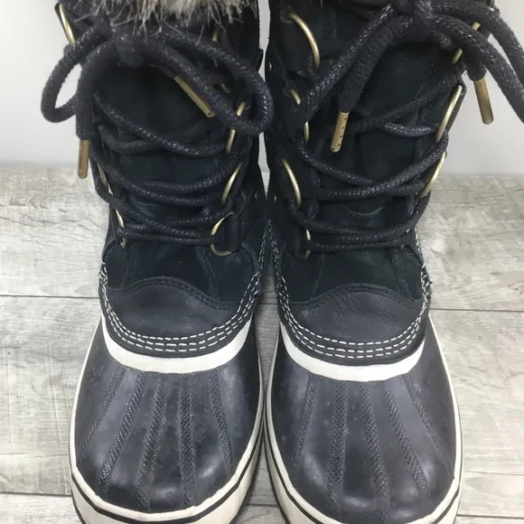 Womens Sorel Joan of Arctic Snow Black Waterproof Leather Boots NL2429 Size 11
