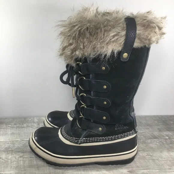 Womens Sorel Joan of Arctic Snow Black Waterproof Leather Boots NL2429 Size 8