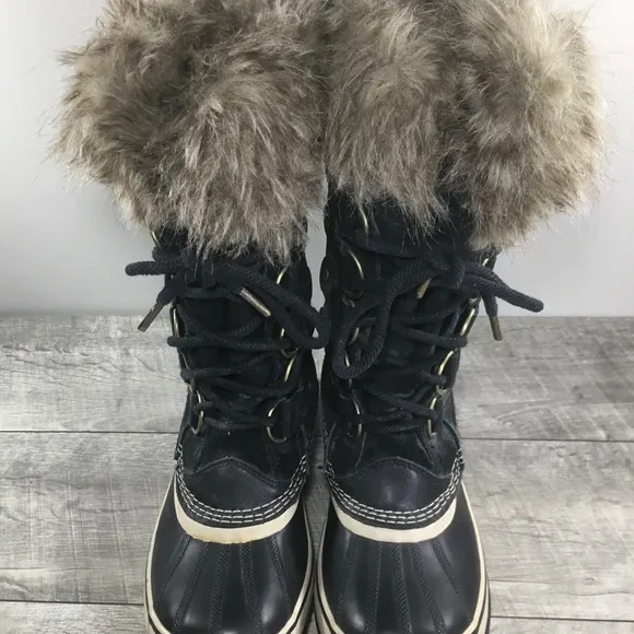 Womens Sorel Joan of Arctic Snow Black Waterproof Leather Boots NL2429 Size 8