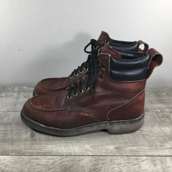 Work America Mens Soft Moc Toe Hunting Sport Brown Leather Boots Made in USA 9