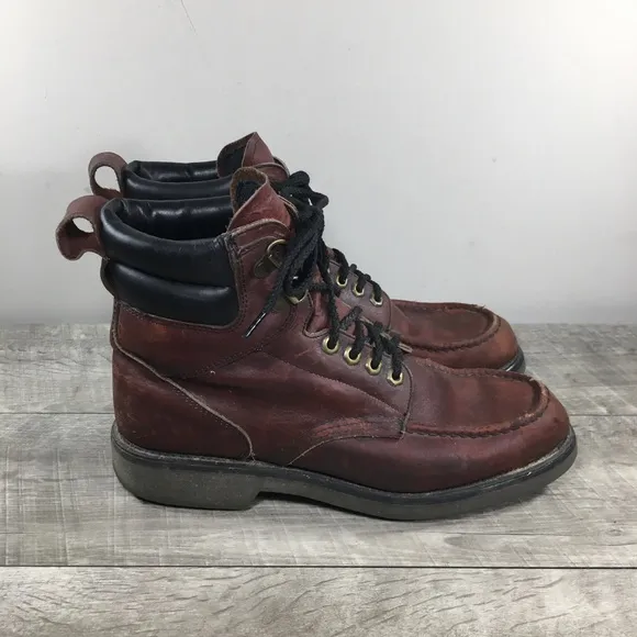 Work America Mens Soft Moc Toe Hunting Sport Brown Leather Boots Made in USA 9