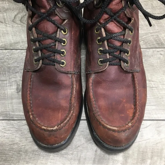 Work America Mens Soft Moc Toe Hunting Sport Brown Leather Boots Made in USA 9