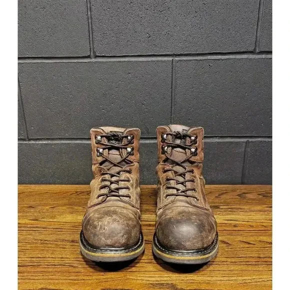 WORK N SPORT Brown Leather Steel Toe Wedge Work Boots Men’s 12