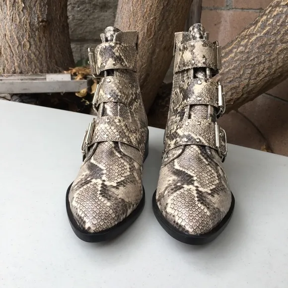 WORN ONCE Steven New York by Steve Madden Harmon Snakeskin Print Ankle B…