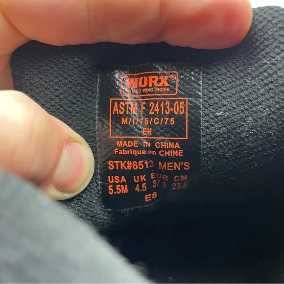 WORX by RED WING 6513 Black Leather Safety Steal Toe EH Work Boots Size 7
