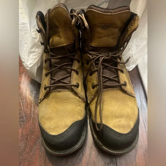 Worx Men's Tan Leather Steel Toe Work Safety Lace Up Ankle Boots
