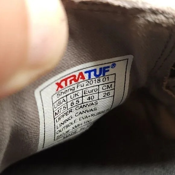 XtraTuf Sheng Fu Mens Slip On Shoes Sz 7.5 Gray Canvas Deck Loafers Comfort