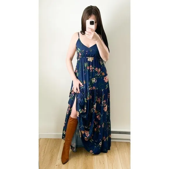 Yumi Kim Blue Darling Floral Tiered Maxi Dress sz Small