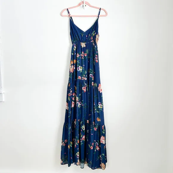 Yumi Kim Blue Darling Floral Tiered Maxi Dress sz Small