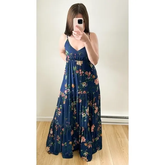 Yumi Kim Blue Darling Floral Tiered Maxi Dress sz Small