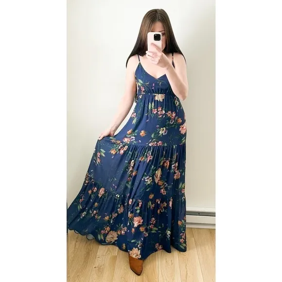 Yumi Kim Blue Darling Floral Tiered Maxi Dress sz Small