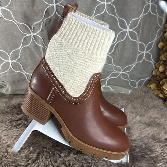 (Z3) NINE WEST Popit casual ankle boots, leather and sock, size 9M