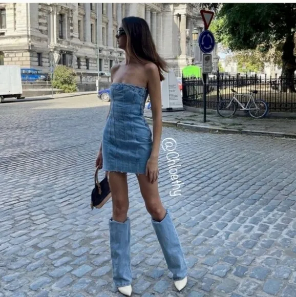 Zara Denim Mini Strapless Dress BlueSize S and L