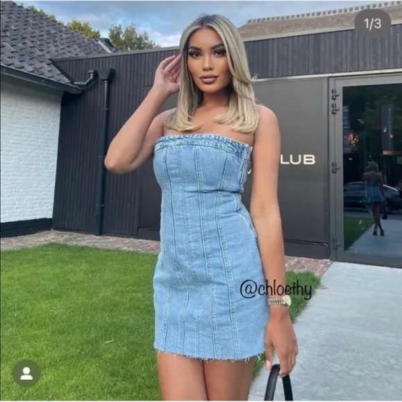 Zara Denim Mini Strapless Dress BlueSize S and L