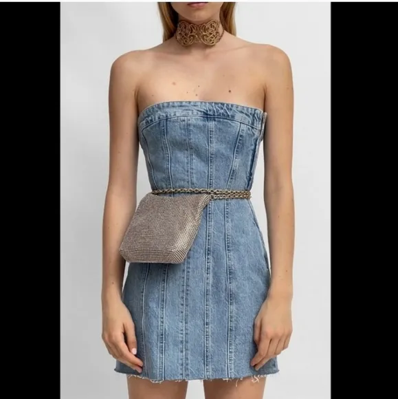 Zara Denim Mini Strapless Dress BlueSize S and L