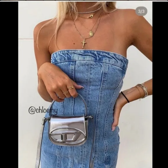 Zara Denim Mini Strapless Dress BlueSize S and L
