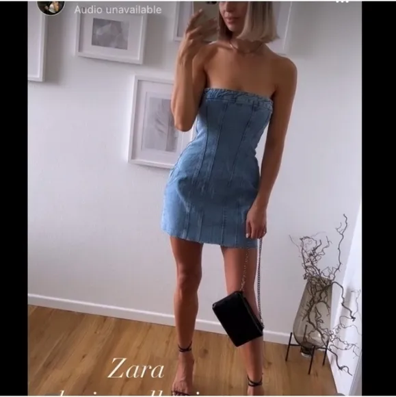 Zara Denim Mini Strapless Dress BlueSize S and L
