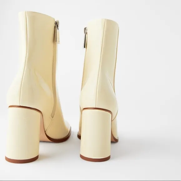ZARA FAUX-PATENT-FINISH HEELED ANKLE BOOTS SZ  10