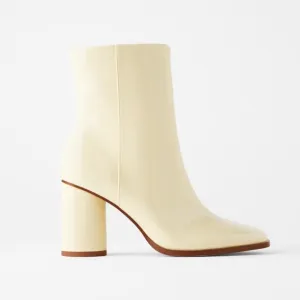 ZARA FAUX-PATENT-FINISH HEELED ANKLE BOOTS SZ  10