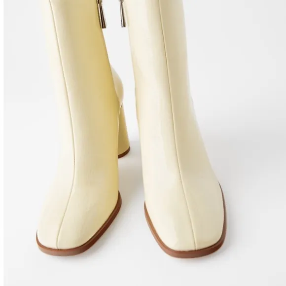 ZARA FAUX-PATENT-FINISH HEELED ANKLE BOOTS SZ  10