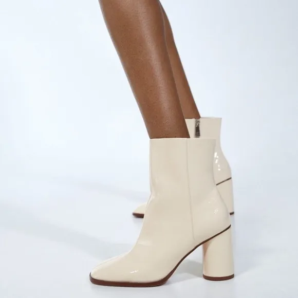 ZARA FAUX-PATENT-FINISH HEELED ANKLE BOOTS SZ  10
