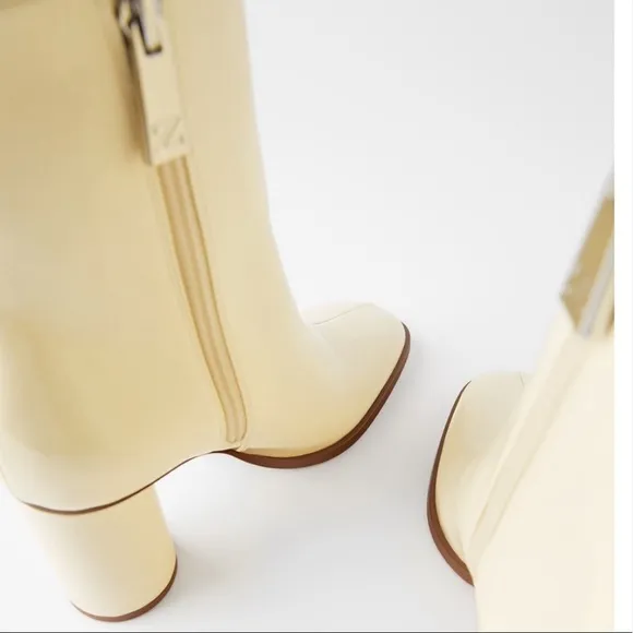 ZARA FAUX-PATENT-FINISH HEELED ANKLE BOOTS SZ  10