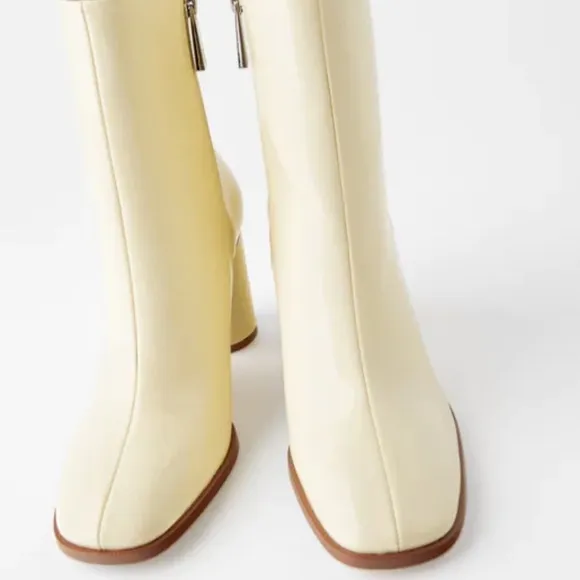 ZARA FAUX-PATENT-FINISH HEELED ANKLE BOOTS SZ  10