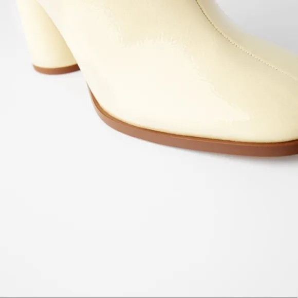 ZARA FAUX-PATENT-FINISH HEELED ANKLE BOOTS SZ  10