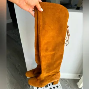 Zara genuine suede leather tall boots laces zipper over the knee size 39 (8-8.5)