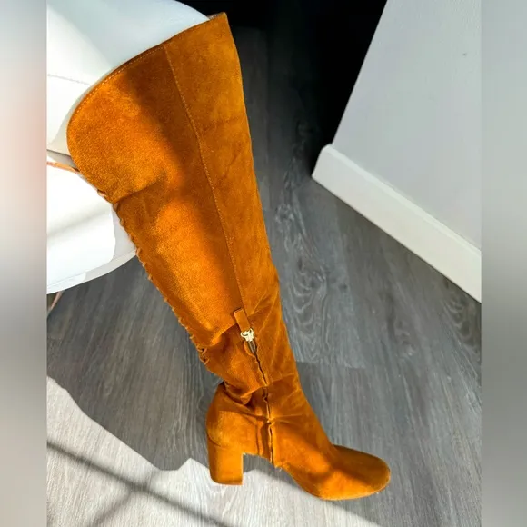 Zara genuine suede leather tall boots laces zipper over the knee size 39 (8-8.5)