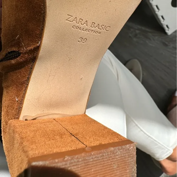 Zara genuine suede leather tall boots laces zipper over the knee size 39 (8-8.5)