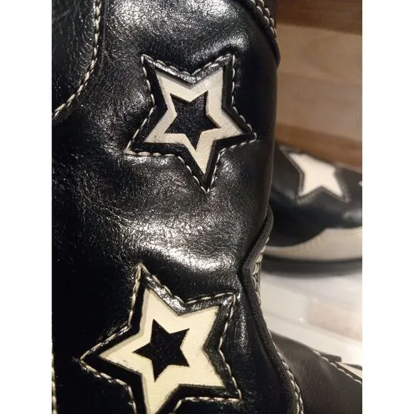 Zara Girls Black White Star Western High Ankle boots Size 13.5‎