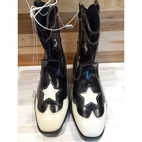 Zara Girls Black White Star Western High Ankle boots Size 13.5‎