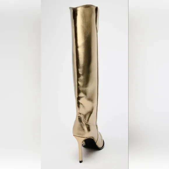 Zara Gold Metallic Effect Knee-High Boots Sz 10