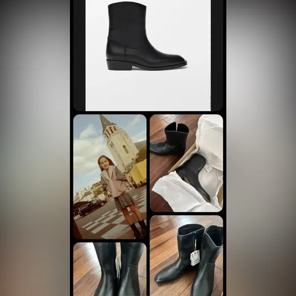 Zara Kids Leather Cowboy Ankle Boots black Size 6