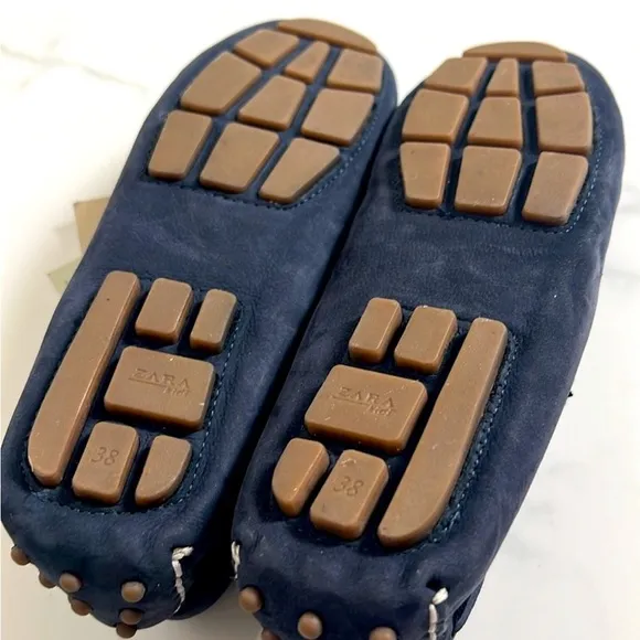 ZARA Kids Navy Suede Leather Loafers with Tassels sz EUR 38 US 6 or 6.5