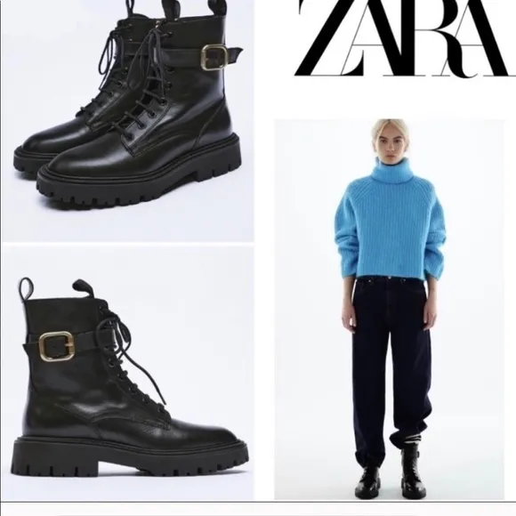 Zara laced leather ankle boots with buckle