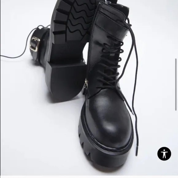 Zara laced leather ankle boots with buckle