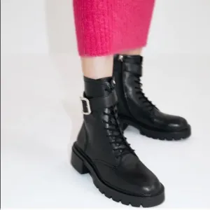 Zara laced leather ankle boots with buckle